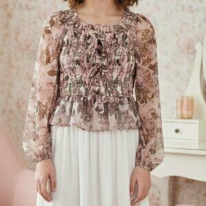 Three Pink Hearts* Pink & Brown Sheer Crop Top Blouse* Size: S